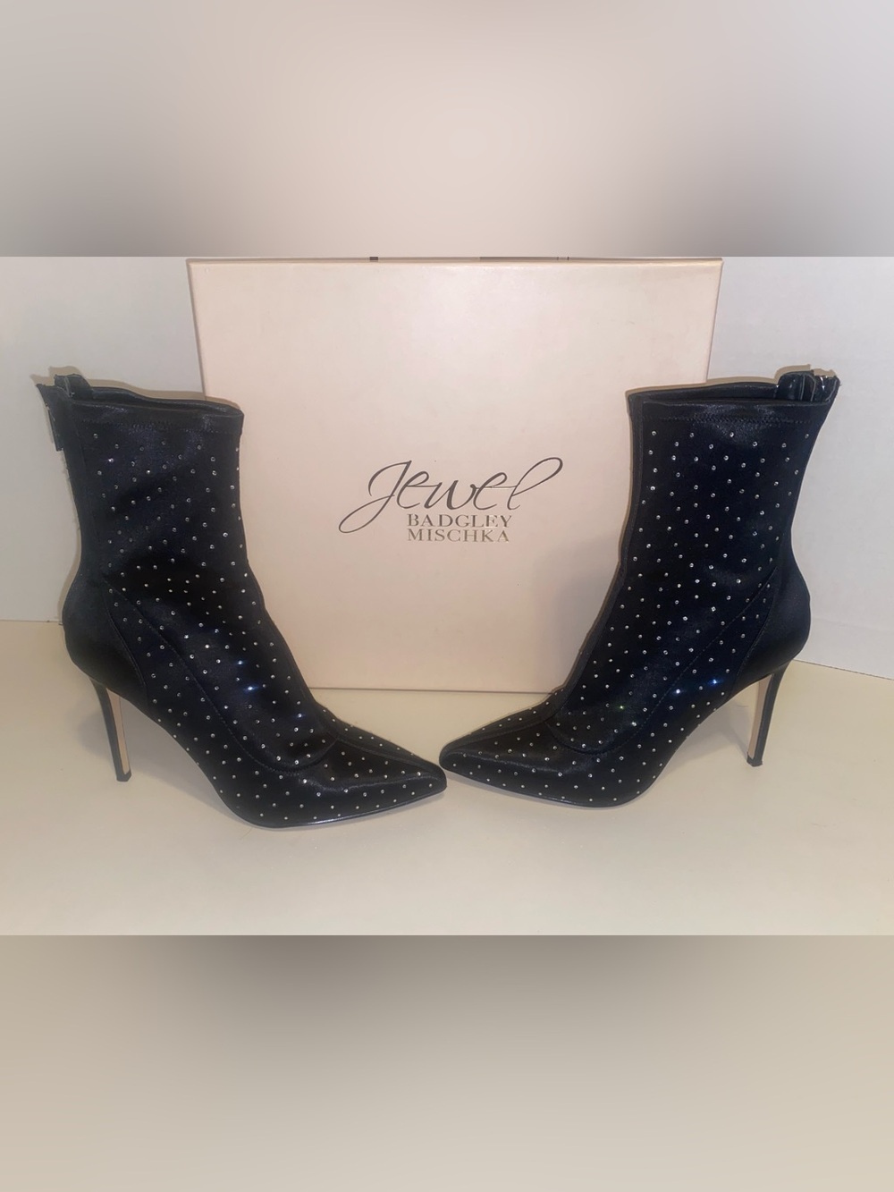 Jewel Badgley Mischka Margot Crystal Rhinestone Satin Ankle Boots Size 7